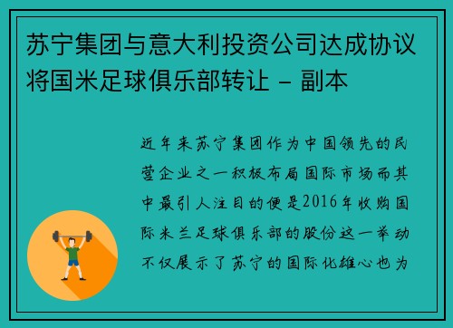 苏宁集团与意大利投资公司达成协议将国米足球俱乐部转让 - 副本